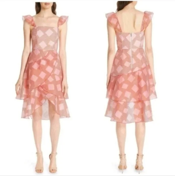 Alice + Olivia Angelita Ruffle  Midi Dress Pink Size 0 NWOT - Picture 6 of 12